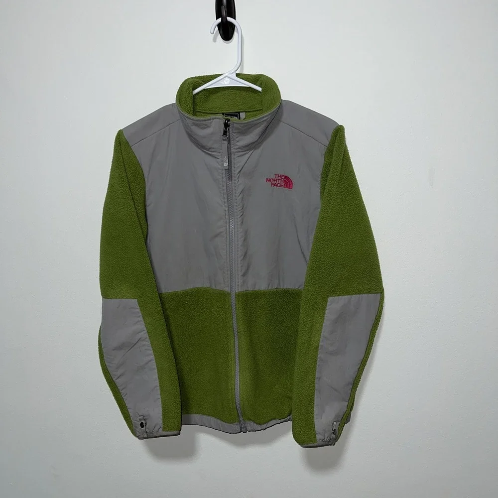 The North Face Fleece Denali Jacket Youth Girls XL 18 Green Gray Full Zip Casual